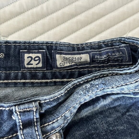 Miss Me JP5810P Cuffed Capri Cropped Blue Denim Jeans Jewel Flap Back Pockets 29 - Picture 5 of 9